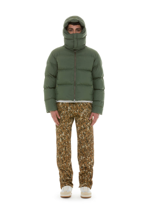 Nylon Hooded Puffer Military Green