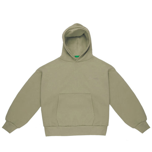 Military Green Single Layer Hoodie with Double Embroidery