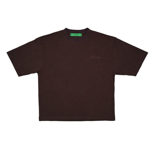 Mocha Brown Basic Boxy Tee with Embroidery