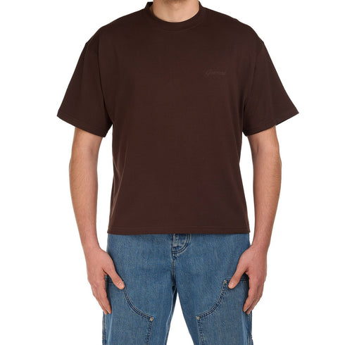Mocha Brown Basic Boxy Tee with Embroidery