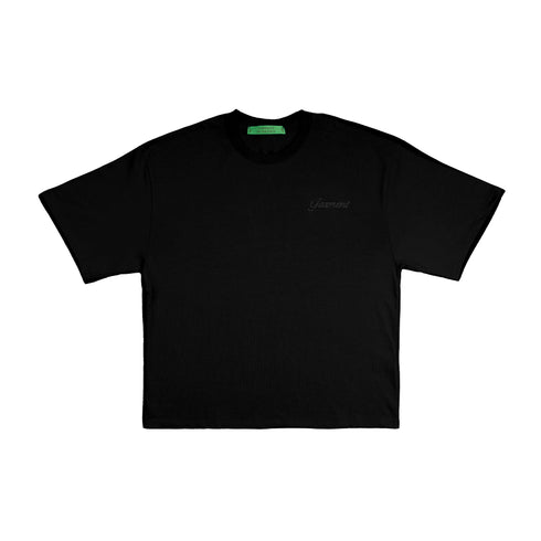 Black Basic Embroidery Boxy Tee
