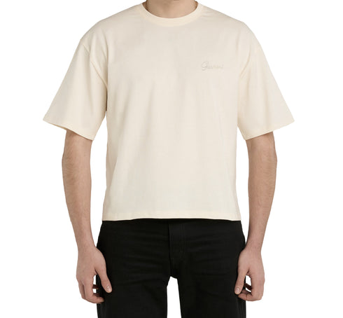 Cream Basic Boxy Tee with Embroidery