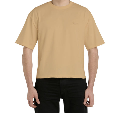 Dune Sand Basic Boxy Tee with Embroidery
