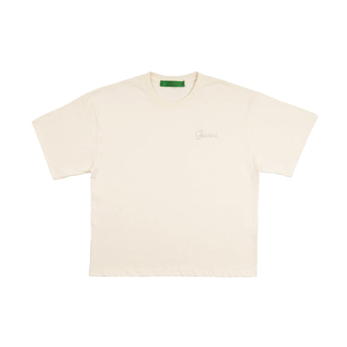 Cream Basic Boxy Tee with Embroidery