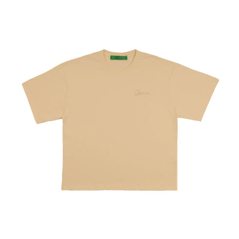 Dune Sand Basic Boxy Tee with Embroidery