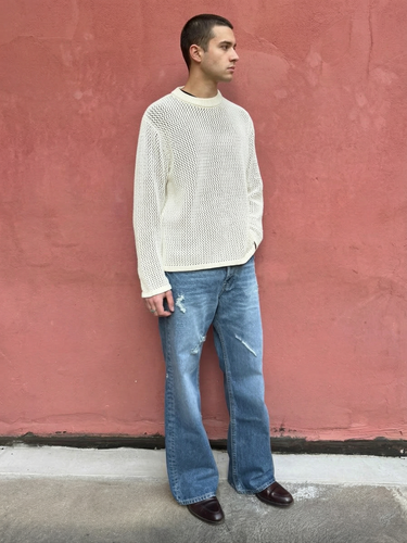 GW Cream Crochet Knitted Crewneck