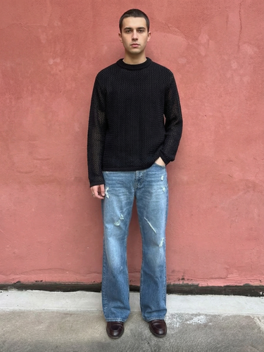 GW Chaos Black Crochet Knitted Crewneck