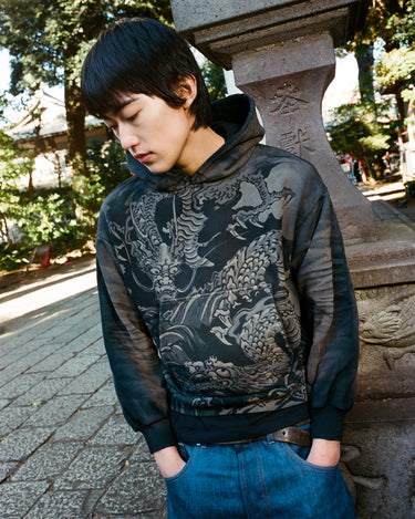 GW Ukiyo-e Japanese Dragons Vintage Treatment Hoodie