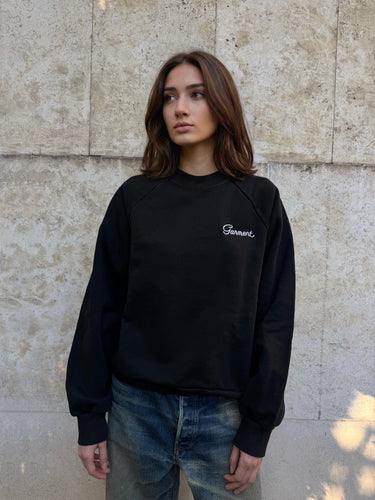 GW Washed Black Crewneck with Double Embroidery