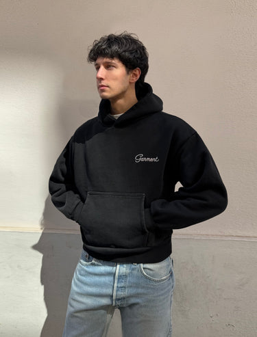 GW Washed Chaos Black Hoodie with Double Embroidery