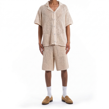 Cream Crochet Short Sleeve Shirt
