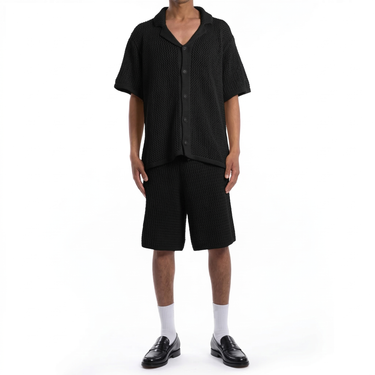 Chaos Black Crochet Short Sleeve Shirt